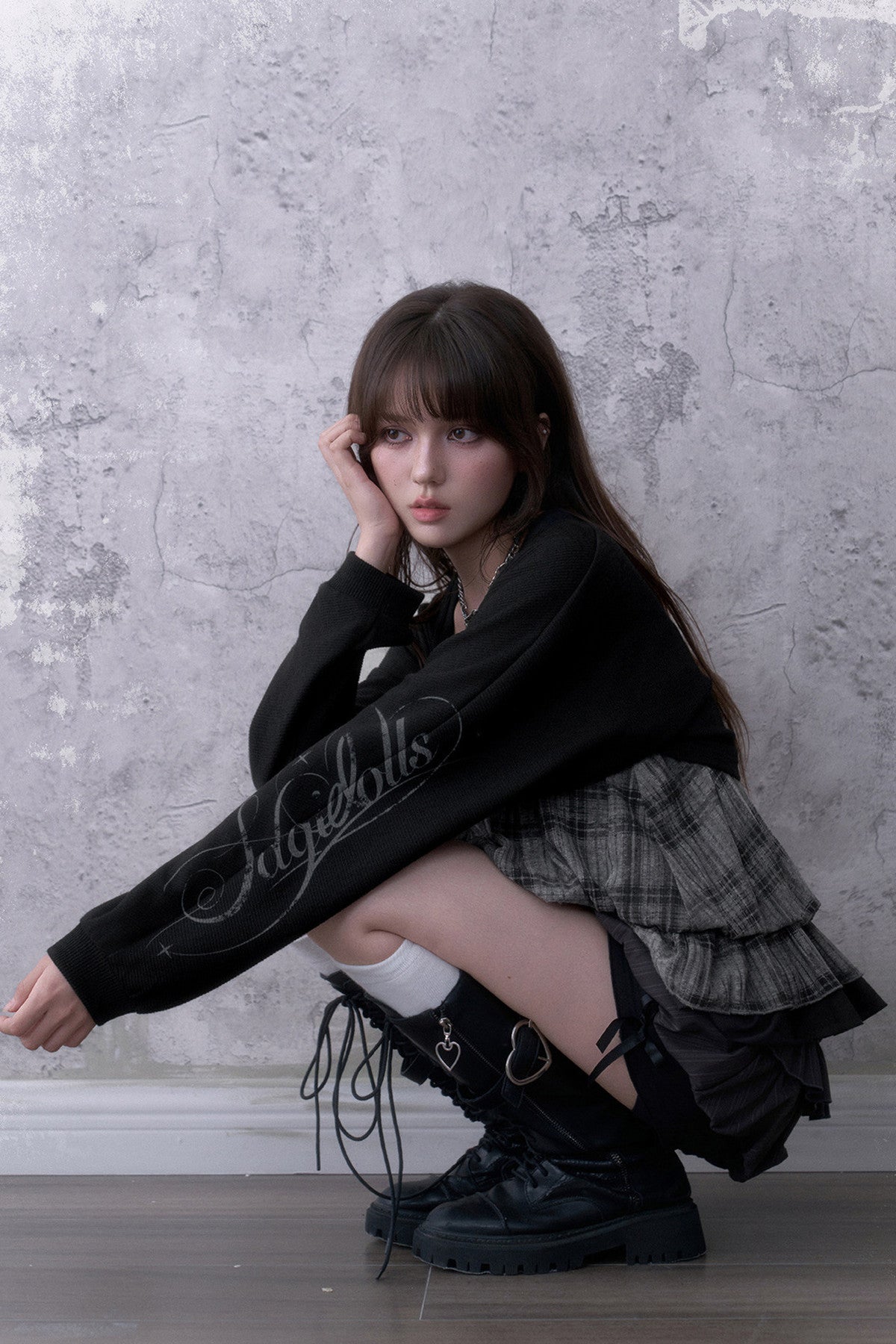Dark Print Knitted Lantern Sleeve Cover-Up