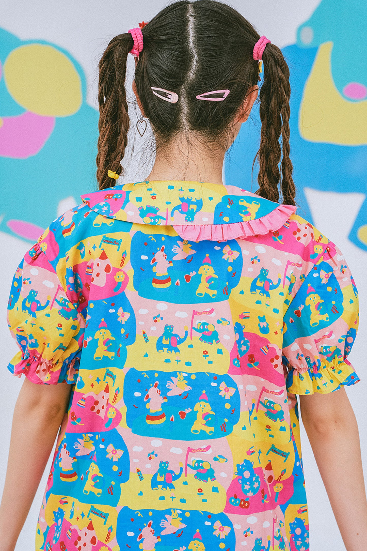Kindergarten Paradise Print Puff Sleeve Shirt