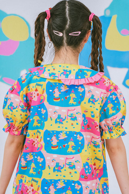 Kindergarten Paradise Print Puff Sleeve Shirt