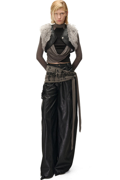 Layered Patchwork Fur Trim Vest
