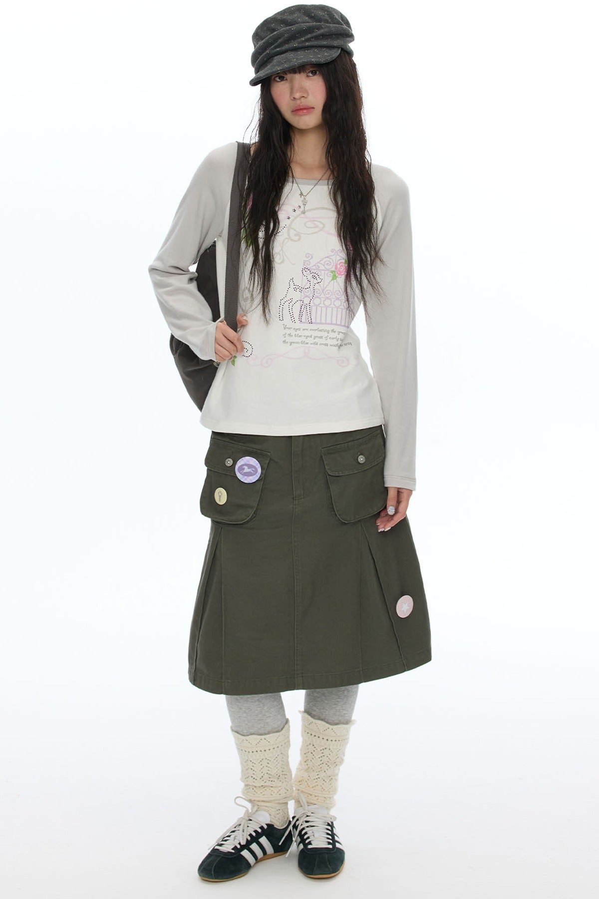 Deer Rose Print Long Sleeve Raglan Tee