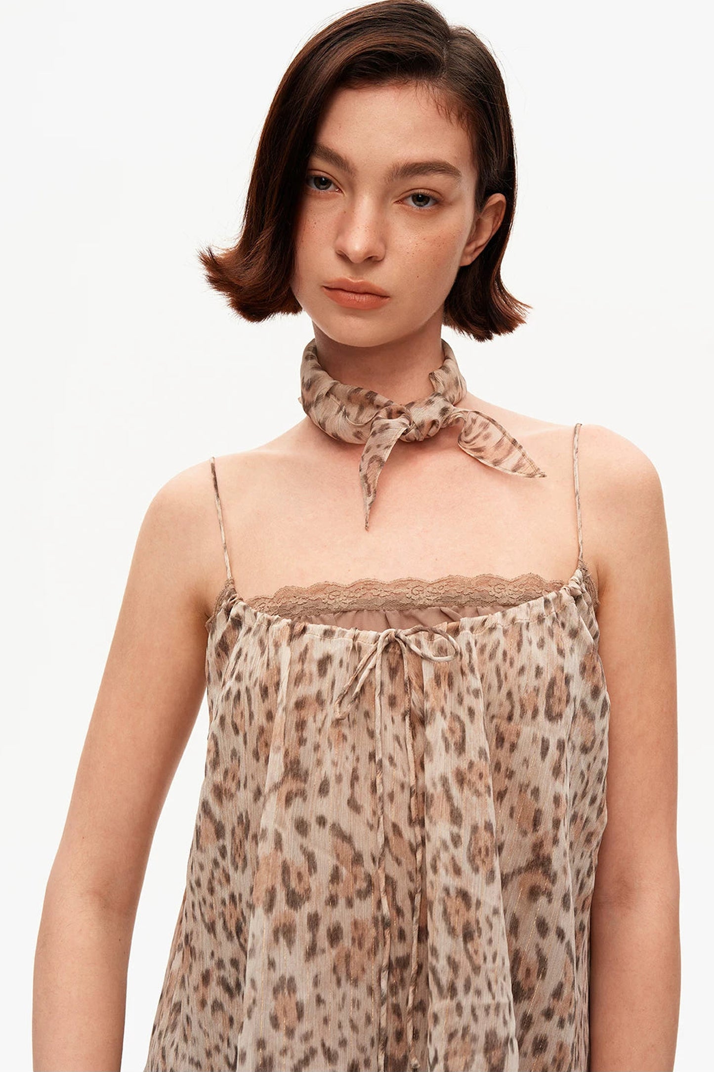 Retro Leopard Print Lace Tank Top Set