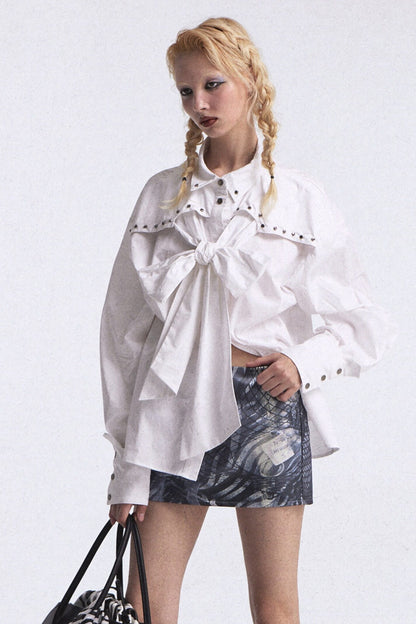 Studded Lace-Up Three-Dimensional Cut Shirt