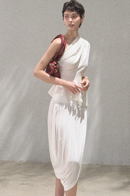 White Asymmetrical Lyocell Top
