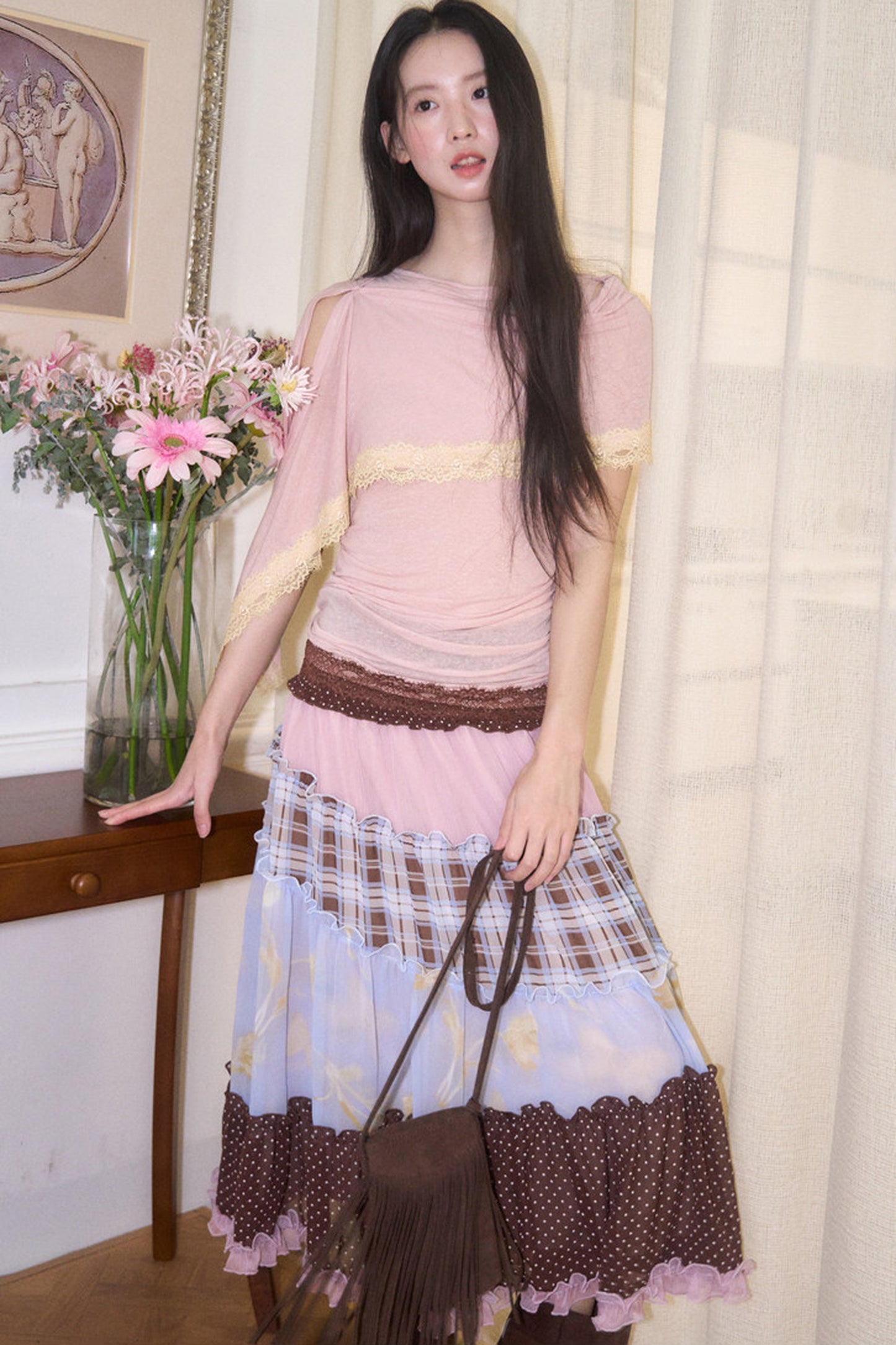 Brownie Tart Patchwork Tube Top Skirt