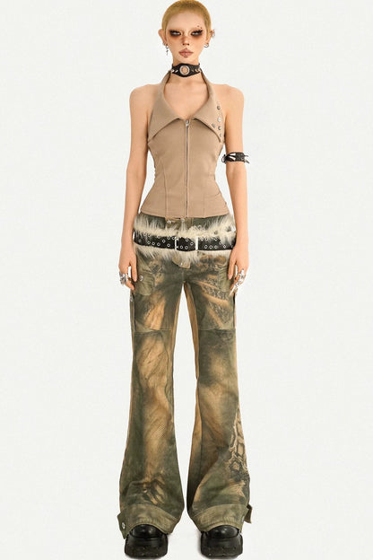 Lapel Zipper Sleeveless Vest