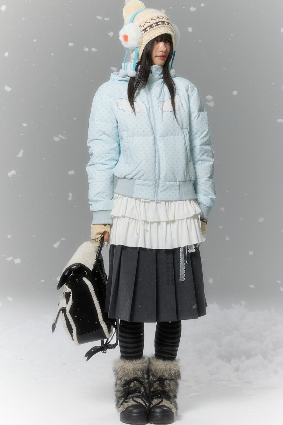 Hooded Polka Dot Down Jacket
