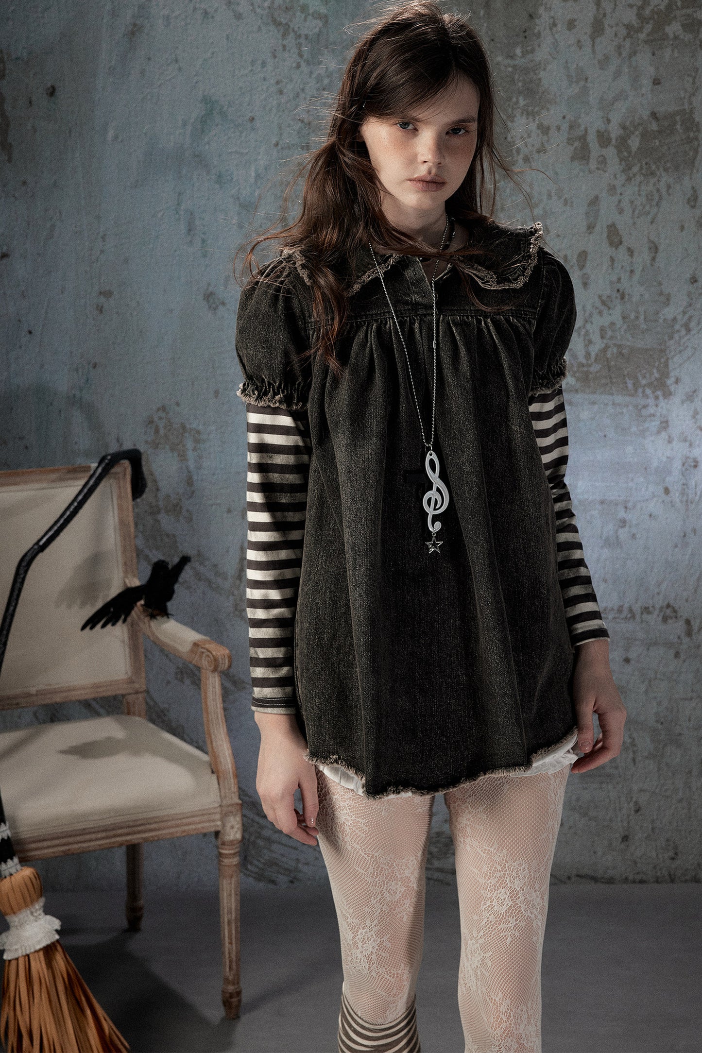 Robe en denim patchwork à rayures