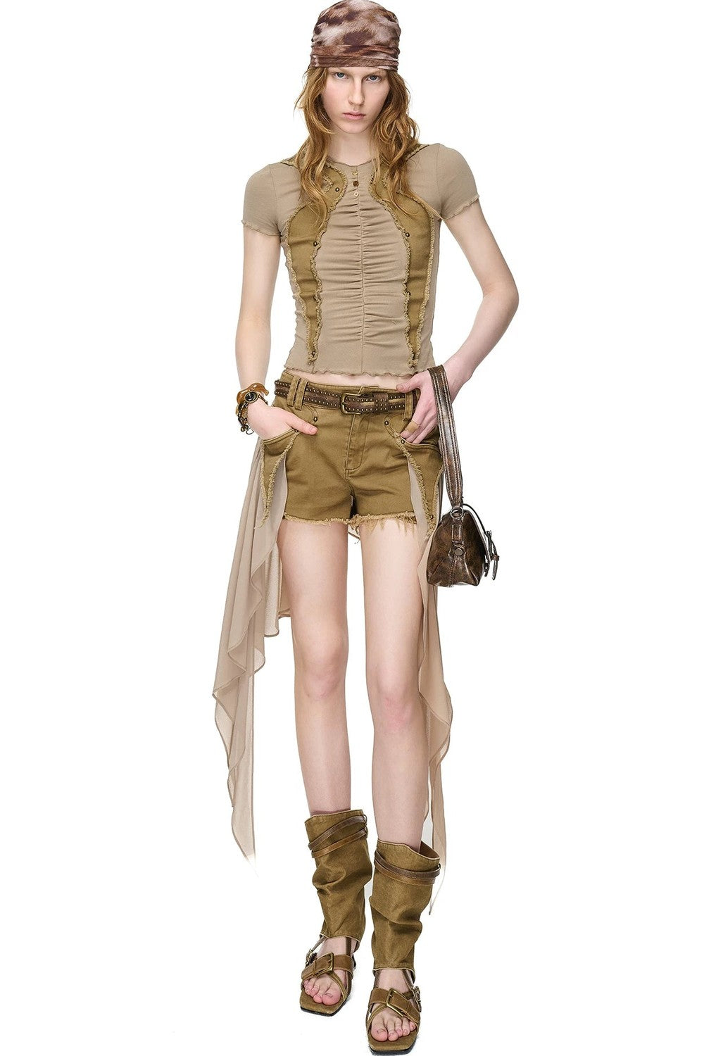 Pleated Rivet Patchwork Top