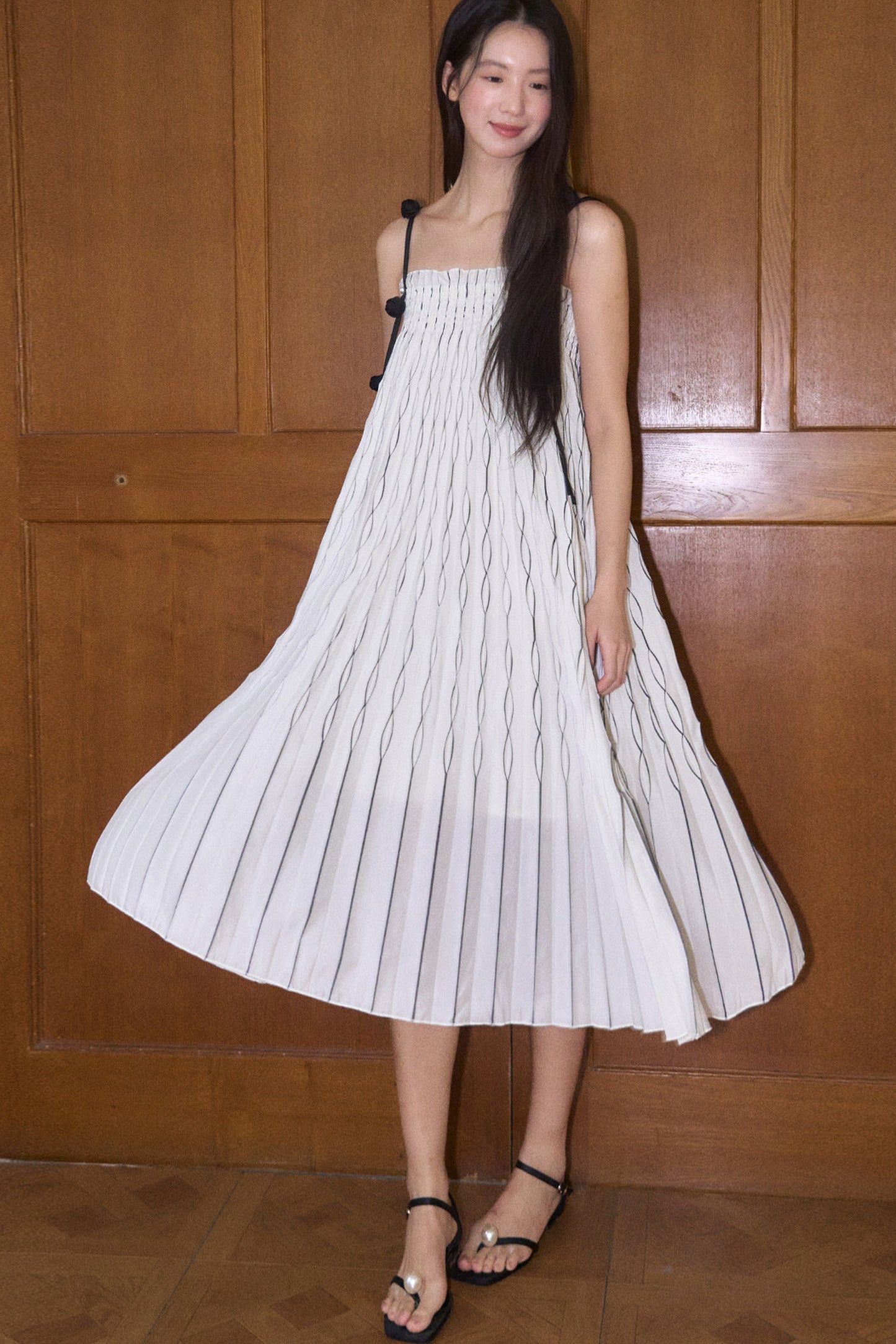 Handmade Rose Pleated Skirt Dress