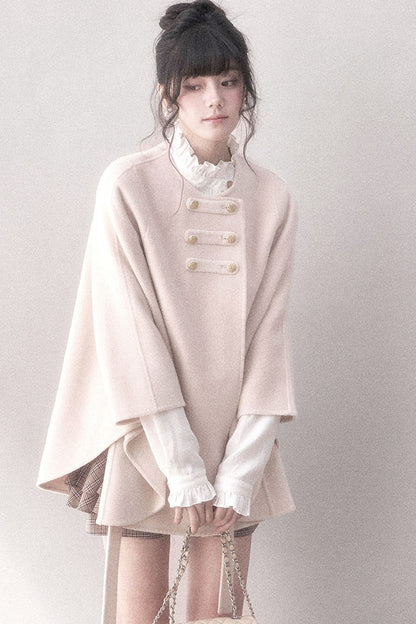 Double-Sided Wool Metal Button Cape Coat Set
