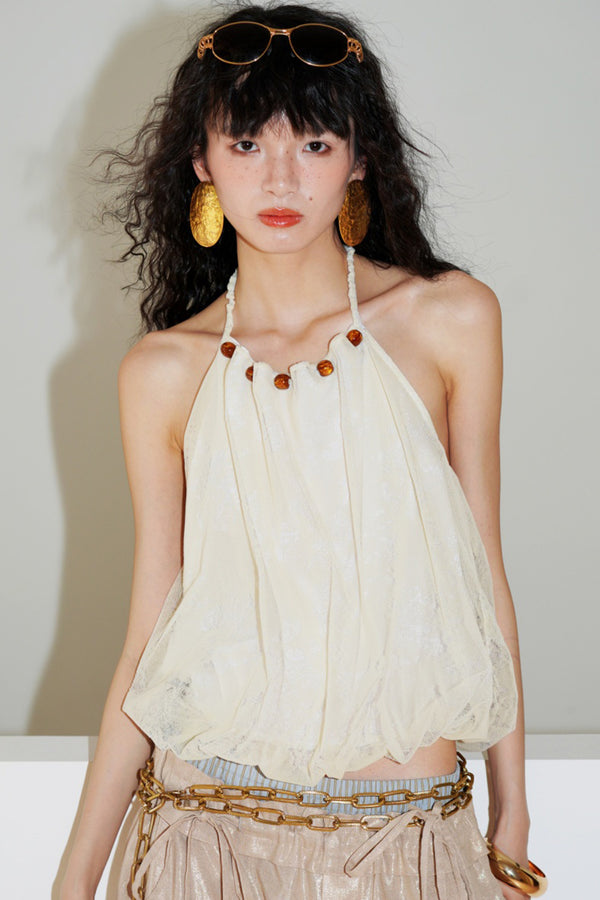 Beaded Velvet Lace Halter Top