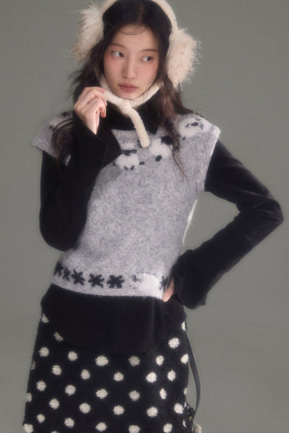 Sheep Jacquard Knitted Sweater Vest