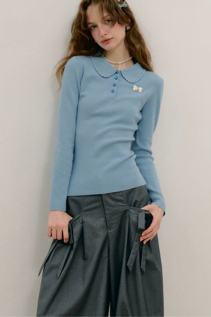 Blue Long Sleeve Knit Top
