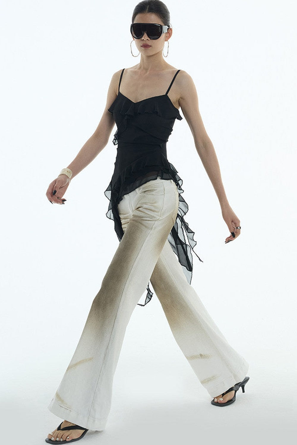 Distressed Gradient Low-Waist Jeans