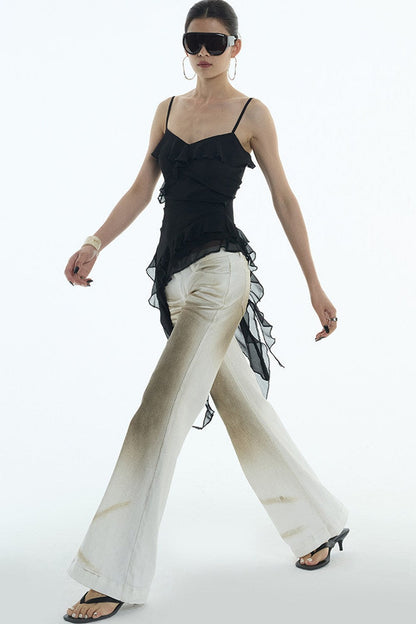 Distressed Gradient Low-Waist Jeans