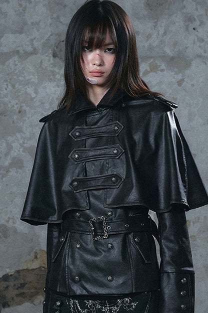 Detachable Cape Leather Jacket