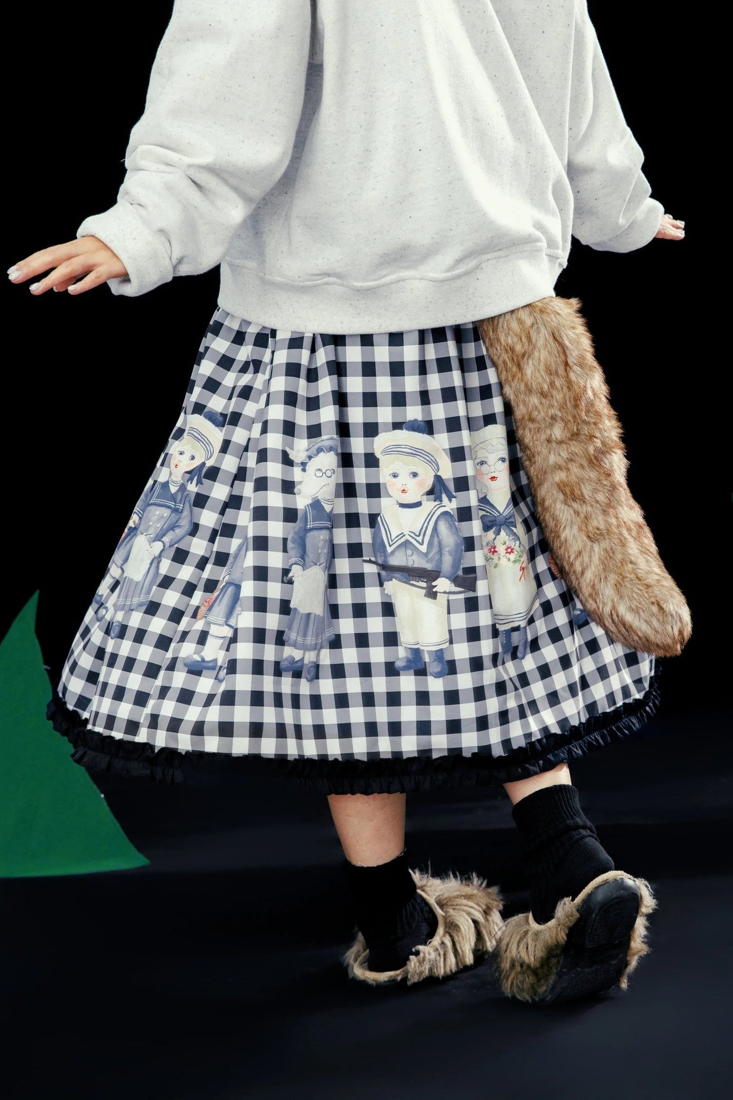 Black White Check Hand-Painted Lace Skirt