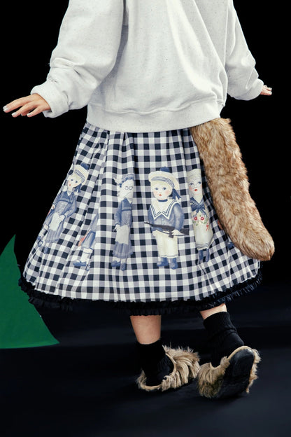 Black White Check Hand-Painted Lace Skirt
