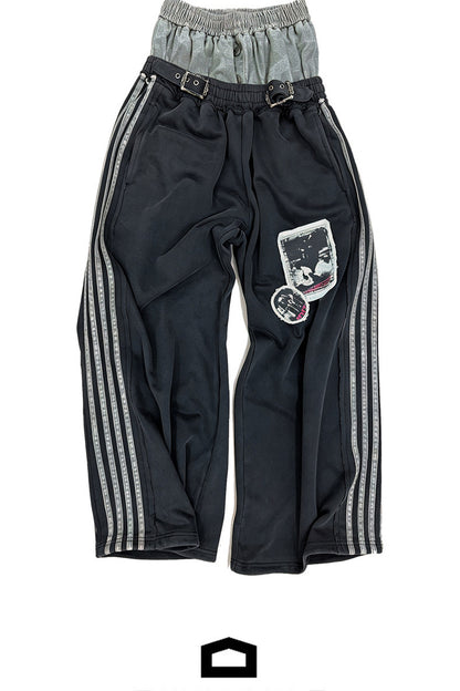 Layered-Look Patchwork Striped Pants