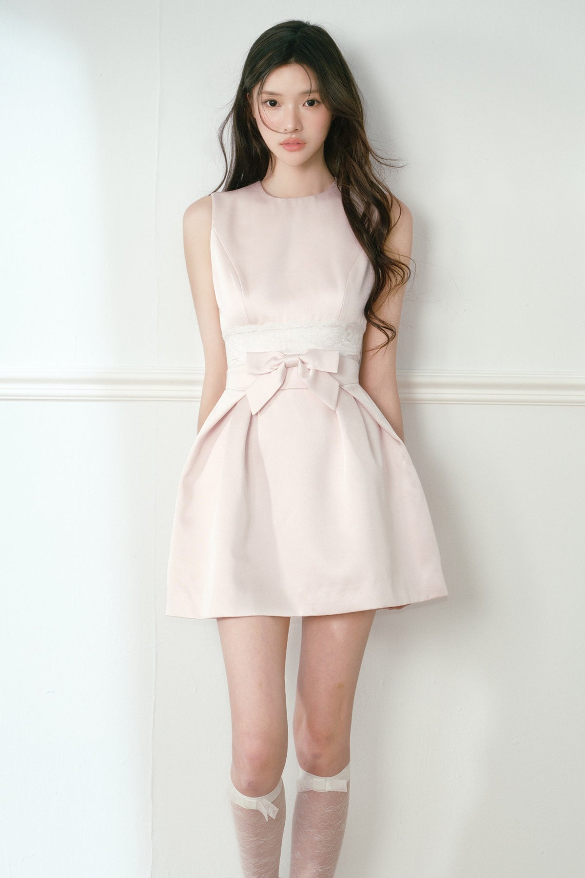 Pink Satin Bow Sleeveless Dress