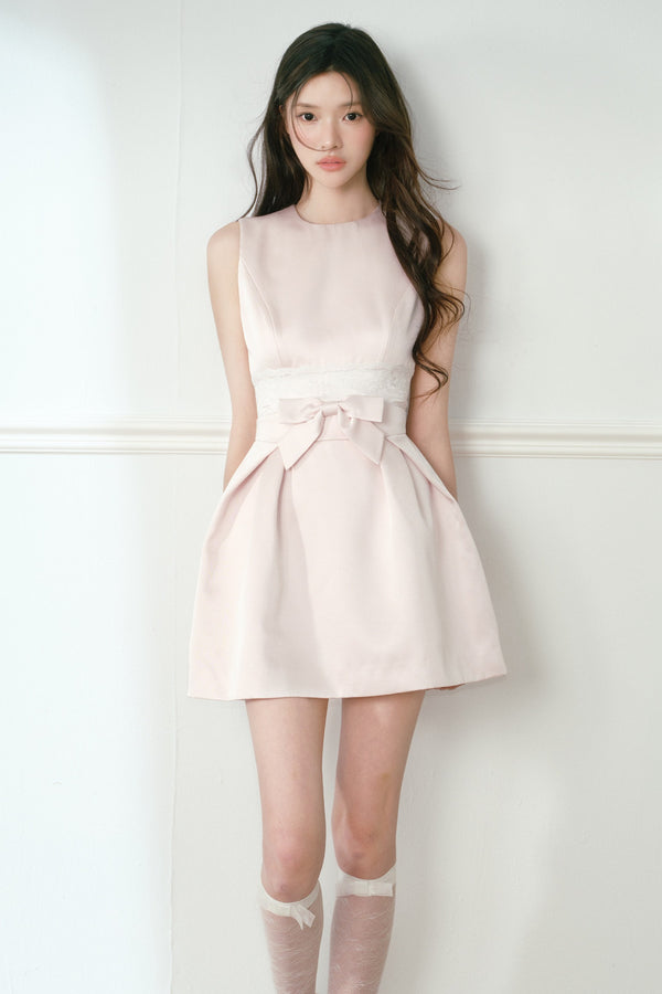 Pink Satin Bow Sleeveless Dress