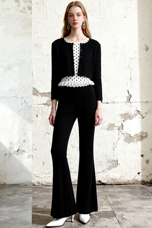 Knit Cardigan and Flared Pants Set