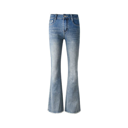 Schlag-Jeanshose mit Strass