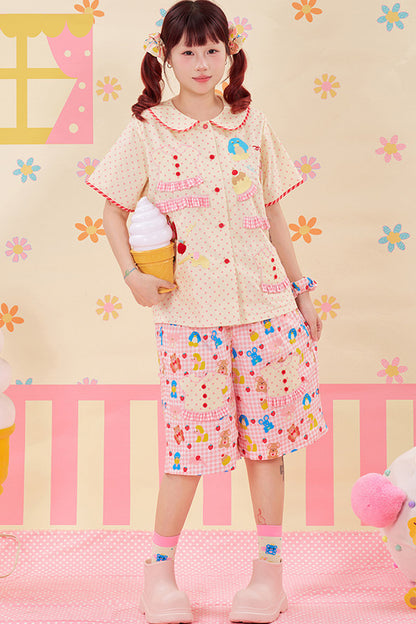 Animal Embroidery Lace Doll Collar Blouse