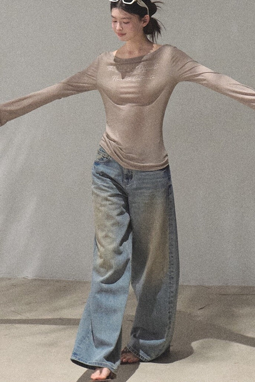 Vintage Hand-Painted Wide Leg Jeans Set