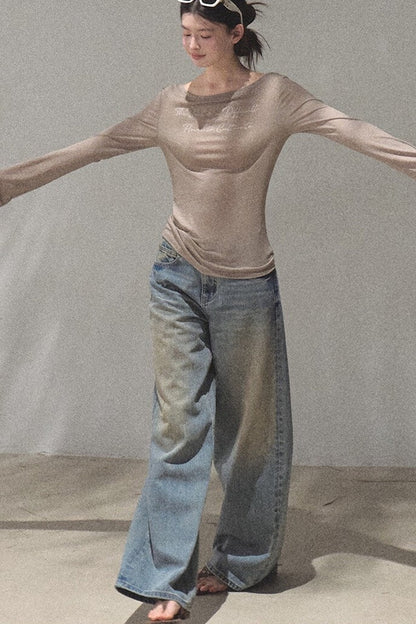 Vintage Hand-Painted Wide Leg Jeans Set