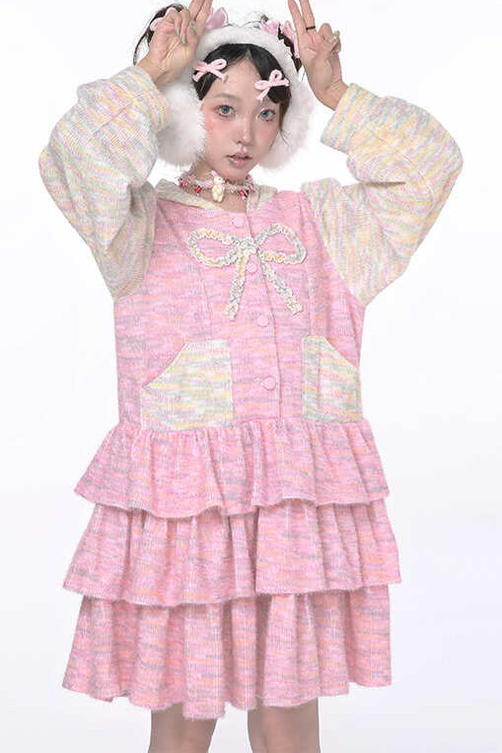 Pinkes Hasenohren-Stufenkleid