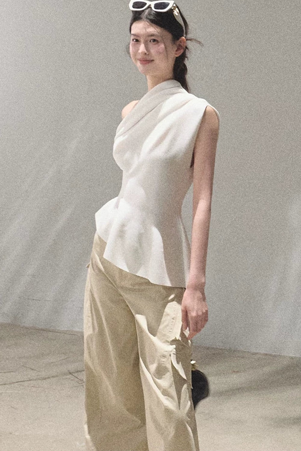 White Asymmetrical Lyocell Top