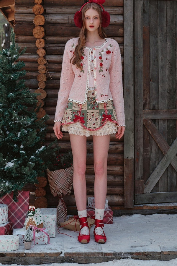 Berry Knit Top, Patchwork Skirt and Jacket Set-Up