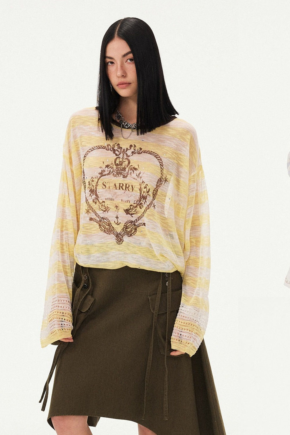 Knotted Heart Striped Knit Blouse