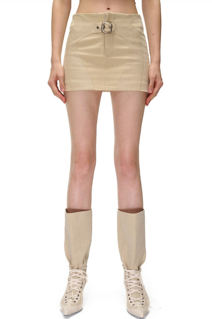 Storm Rider Pu Patchwork Khaki Skirt