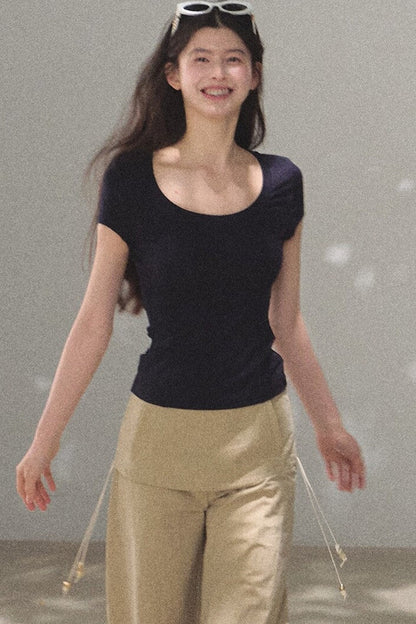 Lyocell V-Neck Short Sleeve Top
