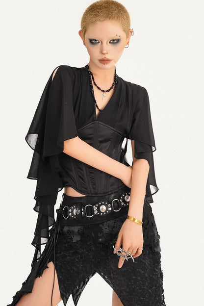 Elegant Structured Black V-Neck Blouse