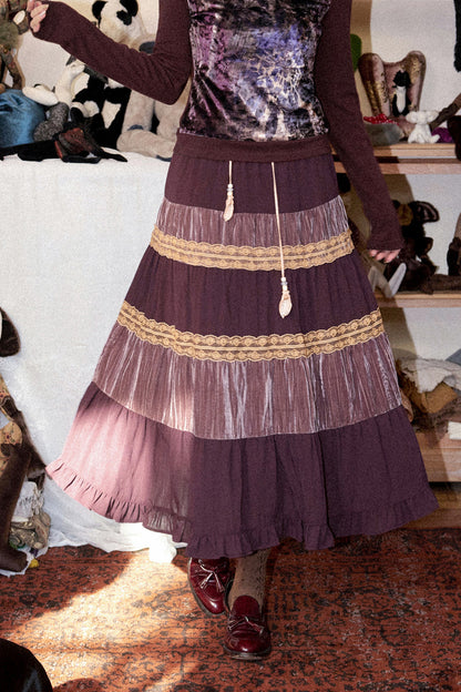 Crinkled Velvet Floral A-Line Skirt