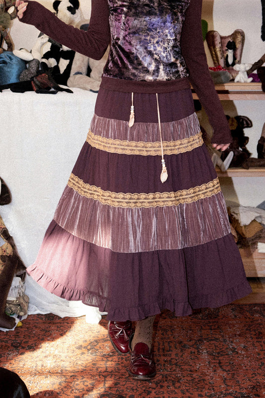Crinkled Velvet Floral A-Line Skirt