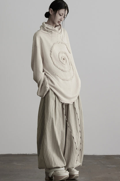 Spiral Embroidery Loose Long-Sleeve Sweatshirt