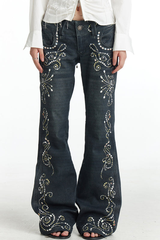 Gemstone Floral Flare Jeans