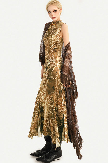 Long Brown Tassel Mesh Cardigan