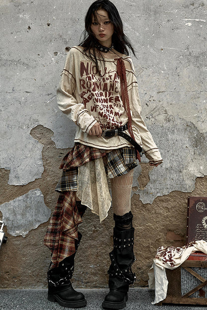 Patchwork Plaid Asymmetrical Skirt