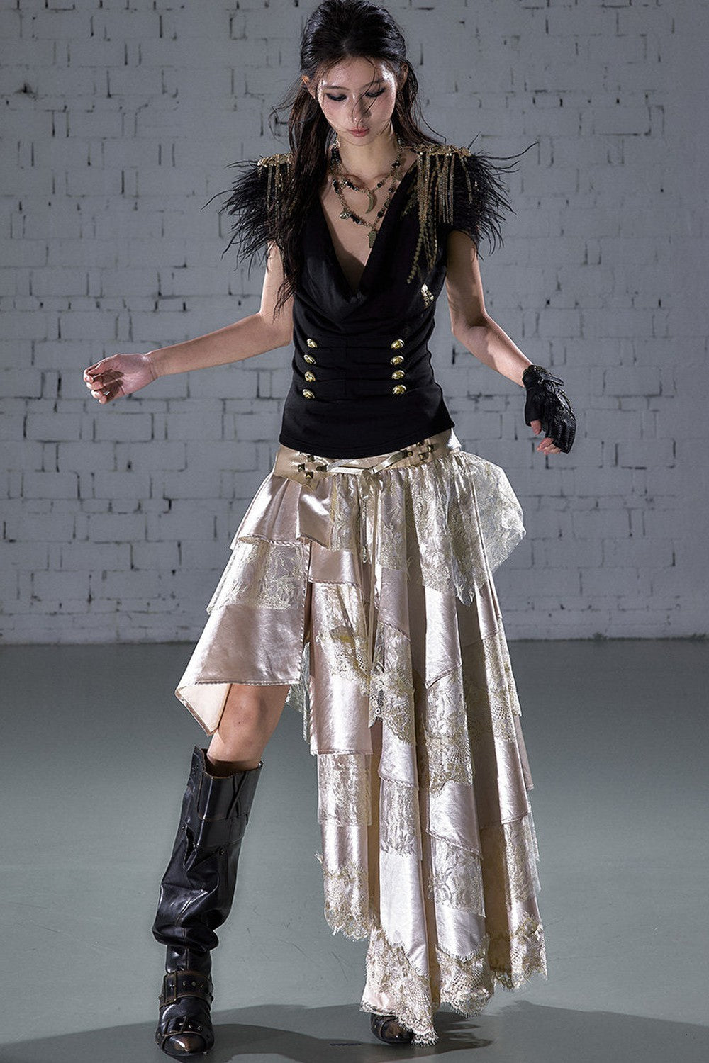 Gold Foil Feather Fringe Vest