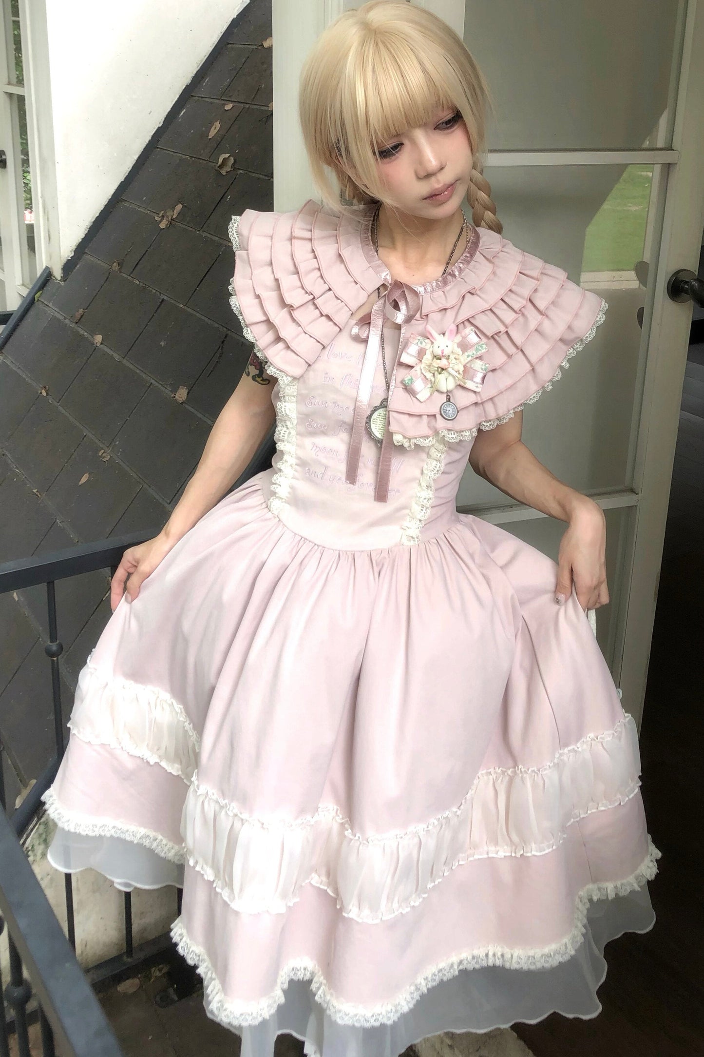 Pink Lace Embroidered Dress Set-Up