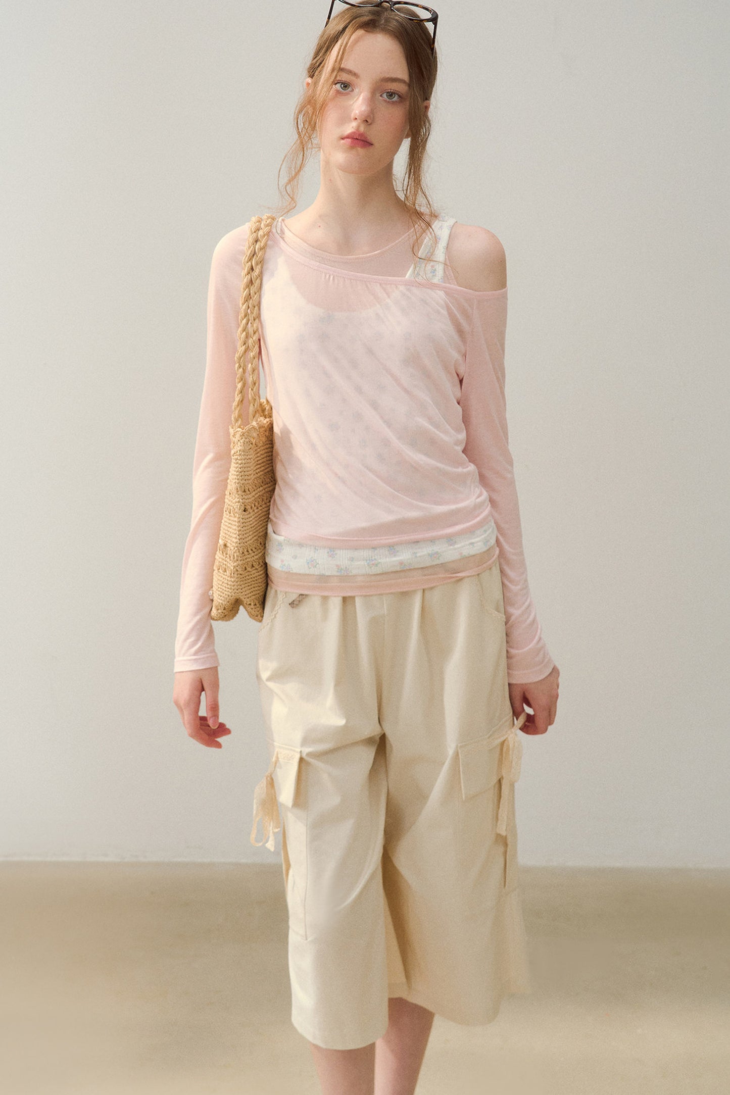 Cooling Layered-Look Long-Sleeve Blouse Set