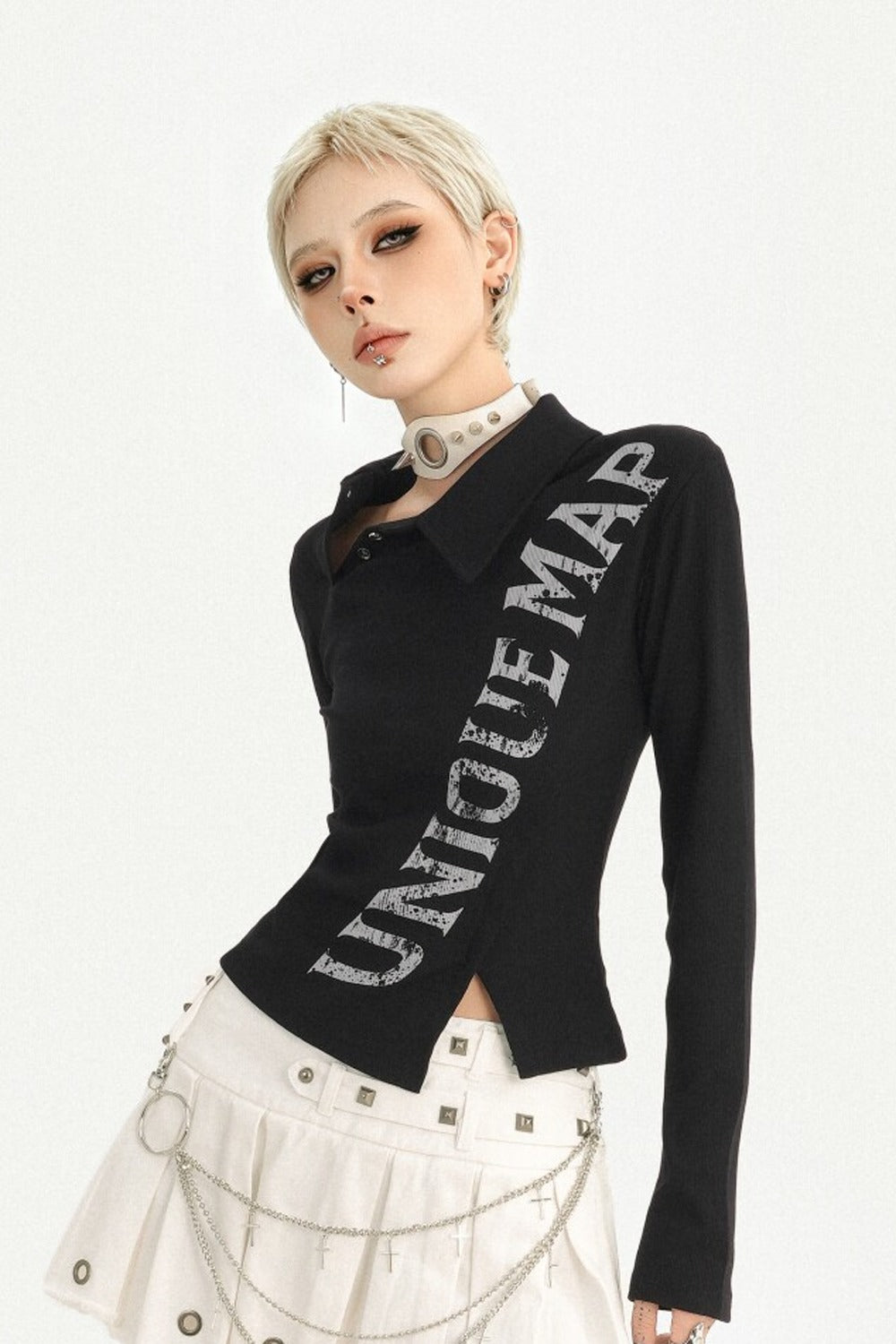 Langärmeliges Strickoberteil mit Buchstabenprint