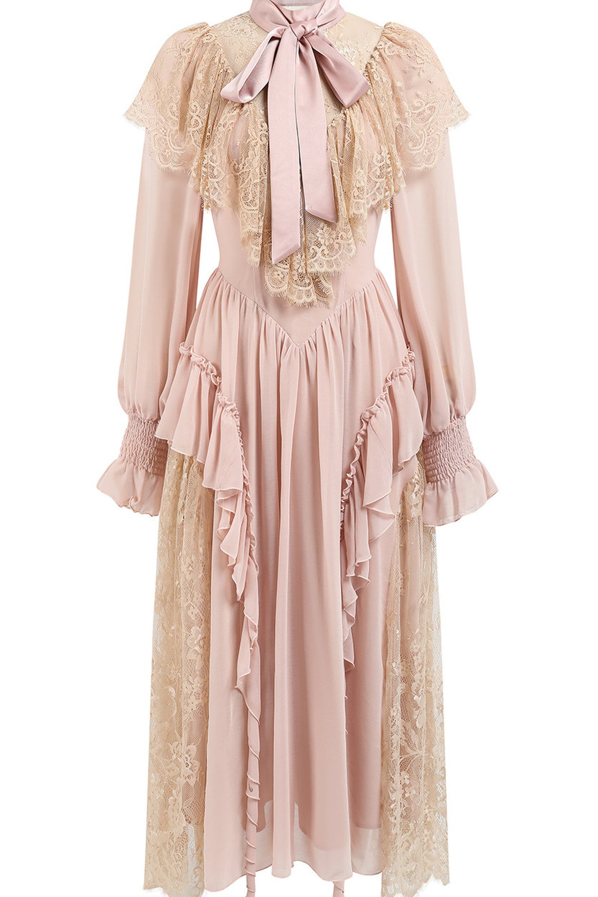 Kleid mit Spitze und Bindeschleife in Französischrosa