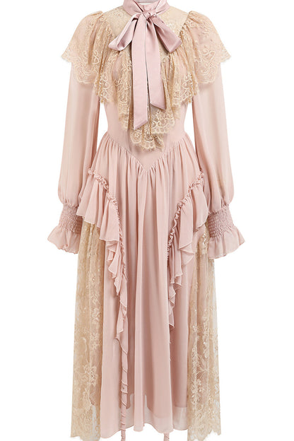 Kleid mit Spitze und Bindeschleife in Französischrosa